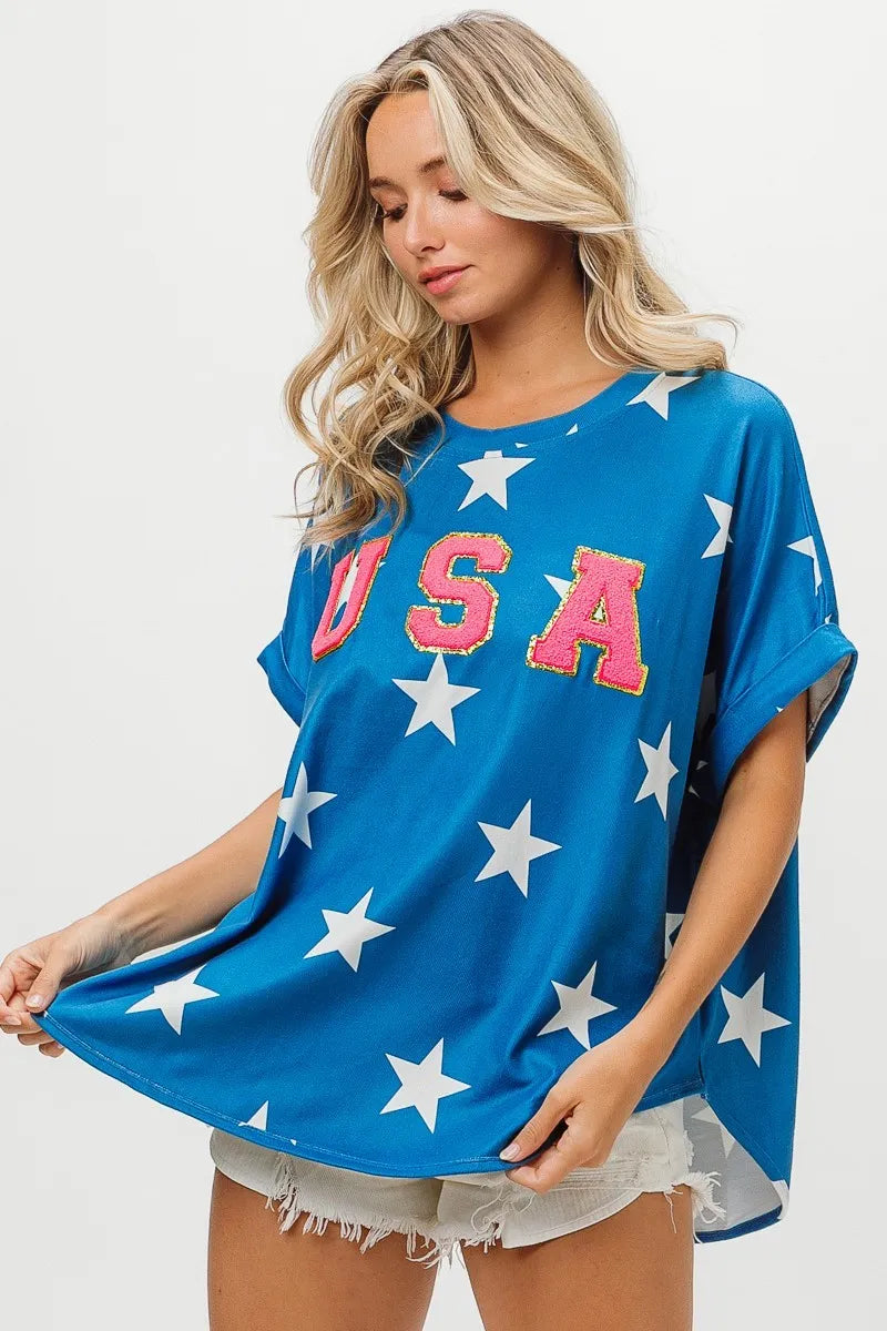 BiBi Fourth Of July Star Knit T-Shirt-Tops-Krush Kandy, Women's Online Fashion Boutique Located in Phoenix, Arizona (Scottsdale Area)