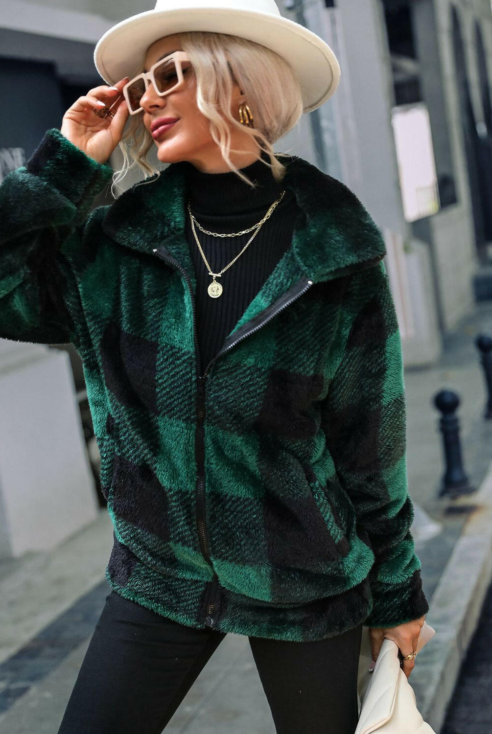 Plaid Zip-Up Collared Jacket-Krush Kandy, Women's Online Fashion Boutique Located in Phoenix, Arizona (Scottsdale Area)