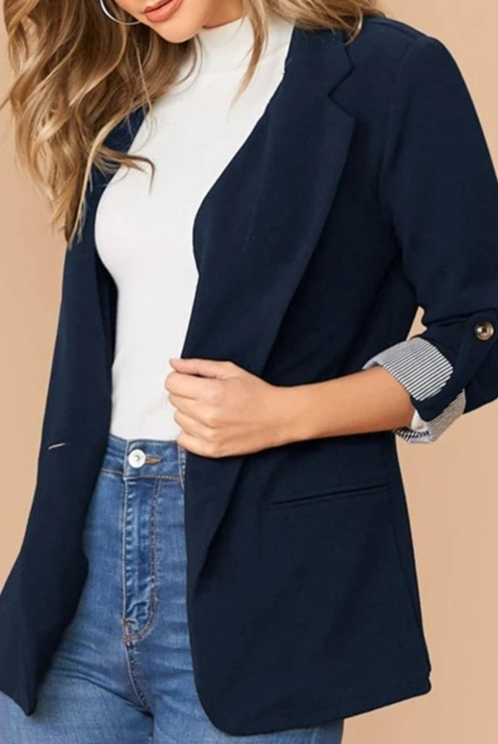 Lapel Collar Roll-Tab Sleeve Blazer-Krush Kandy, Women's Online Fashion Boutique Located in Phoenix, Arizona (Scottsdale Area)