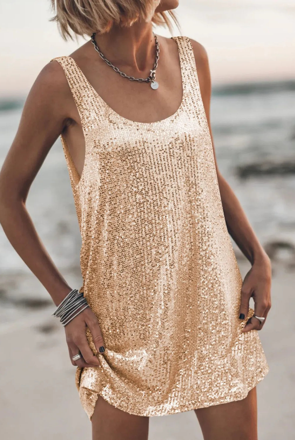 Sequin Scoop Neck Mini Dress-Dresses-Krush Kandy, Women's Online Fashion Boutique Located in Phoenix, Arizona (Scottsdale Area)