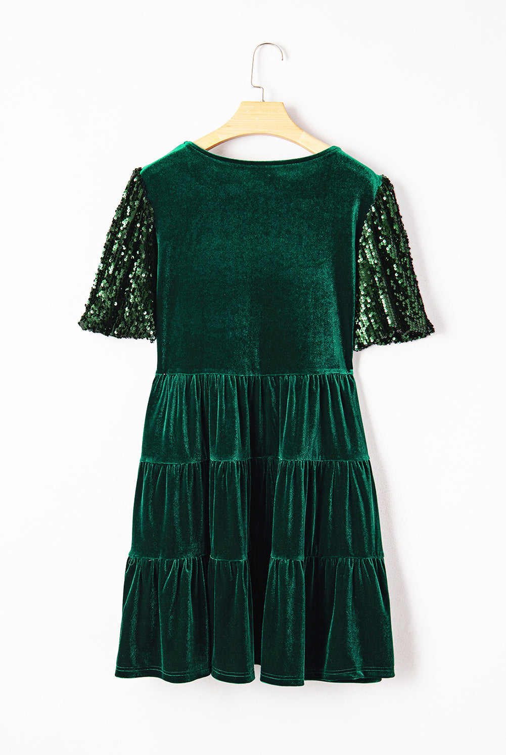 Evergreen Velvet Sequin Sleeve Dress-Dresses-Krush Kandy, Women's Online Fashion Boutique Located in Phoenix, Arizona (Scottsdale Area)