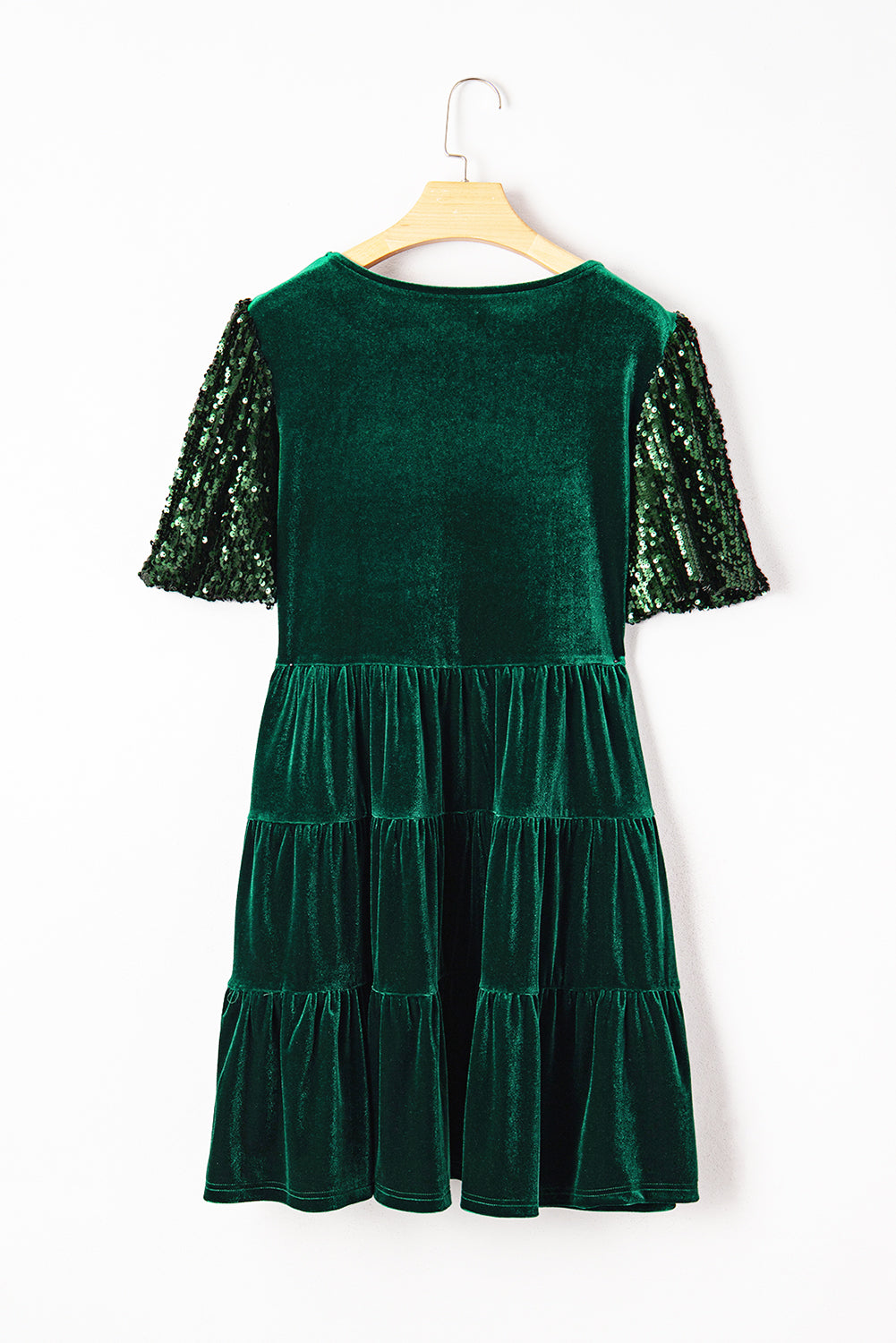 Evergreen Velvet Sequin Sleeve Dress-Dresses-Krush Kandy, Women's Online Fashion Boutique Located in Phoenix, Arizona (Scottsdale Area)