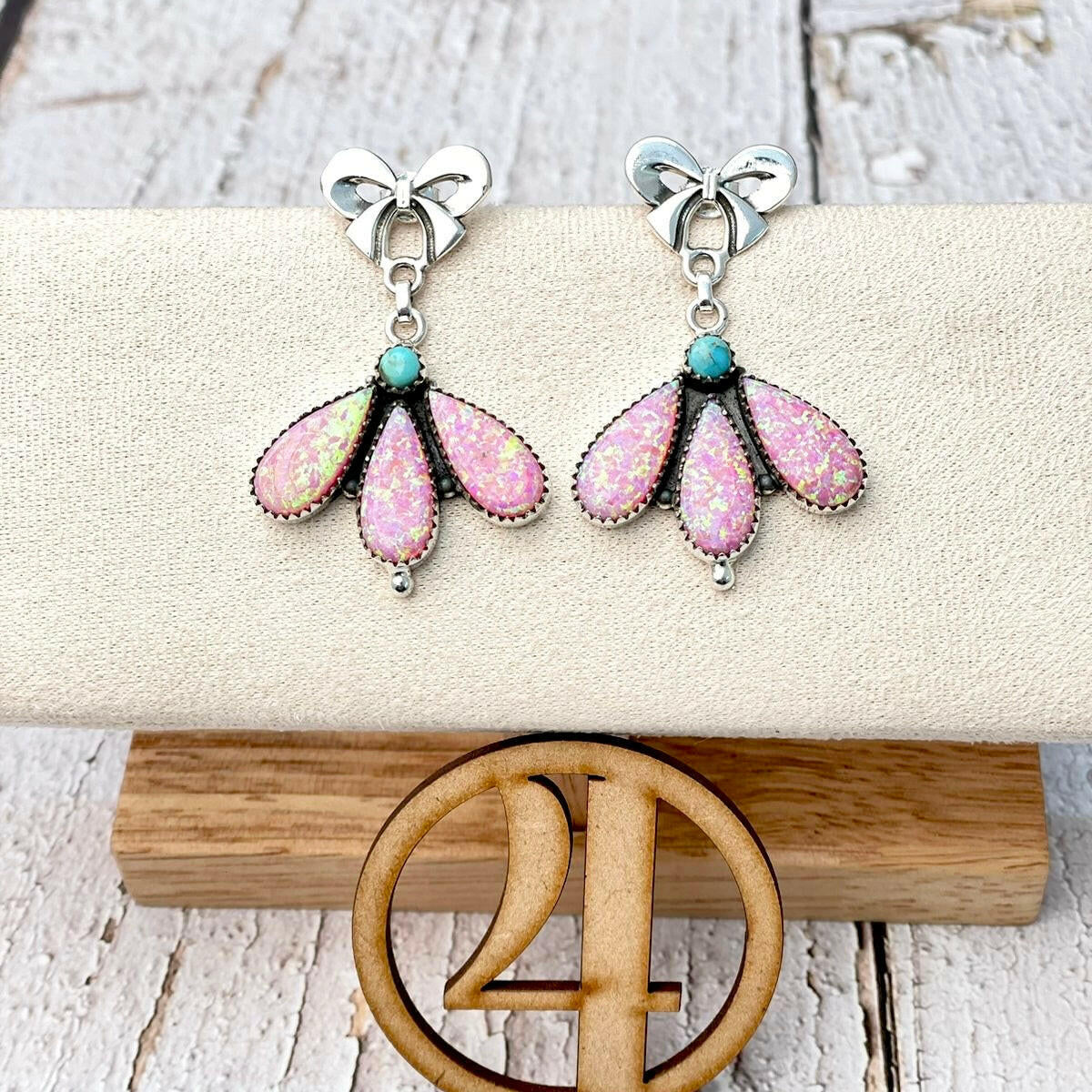 Dreamy Opal Bow Cluster Earrings-Earrings-Krush Kandy, Women's Online Fashion Boutique Located in Phoenix, Arizona (Scottsdale Area)