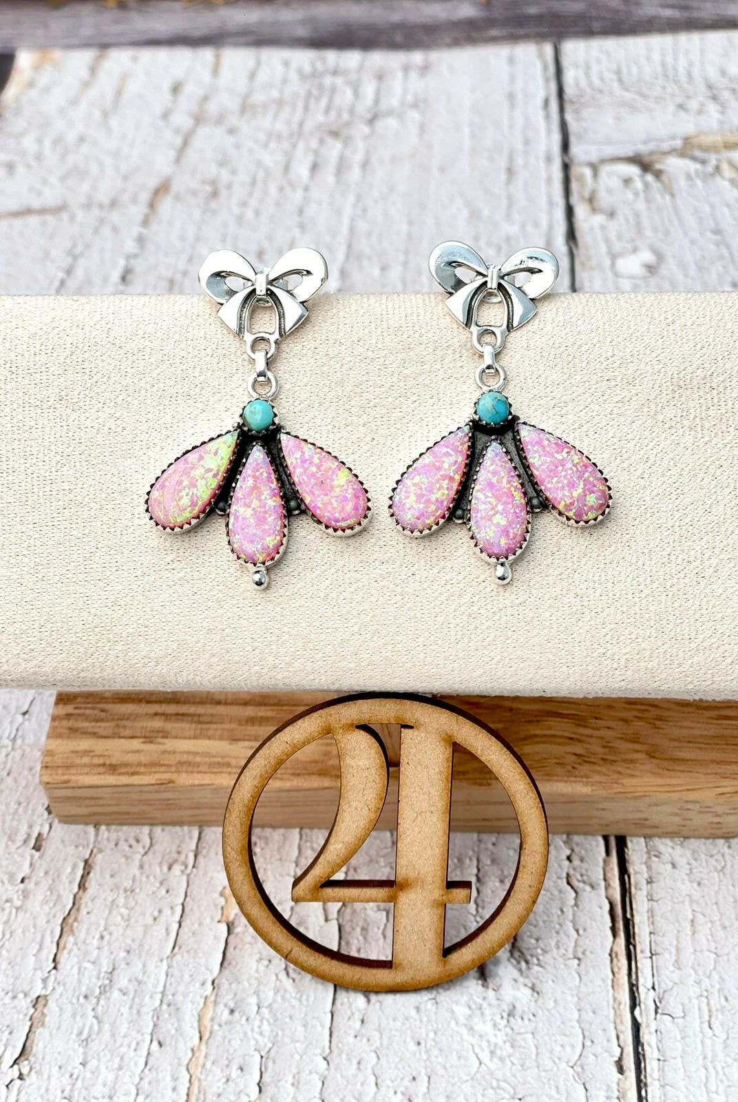 Dreamy Opal Bow Cluster Earrings-Earrings-Krush Kandy, Women's Online Fashion Boutique Located in Phoenix, Arizona (Scottsdale Area)