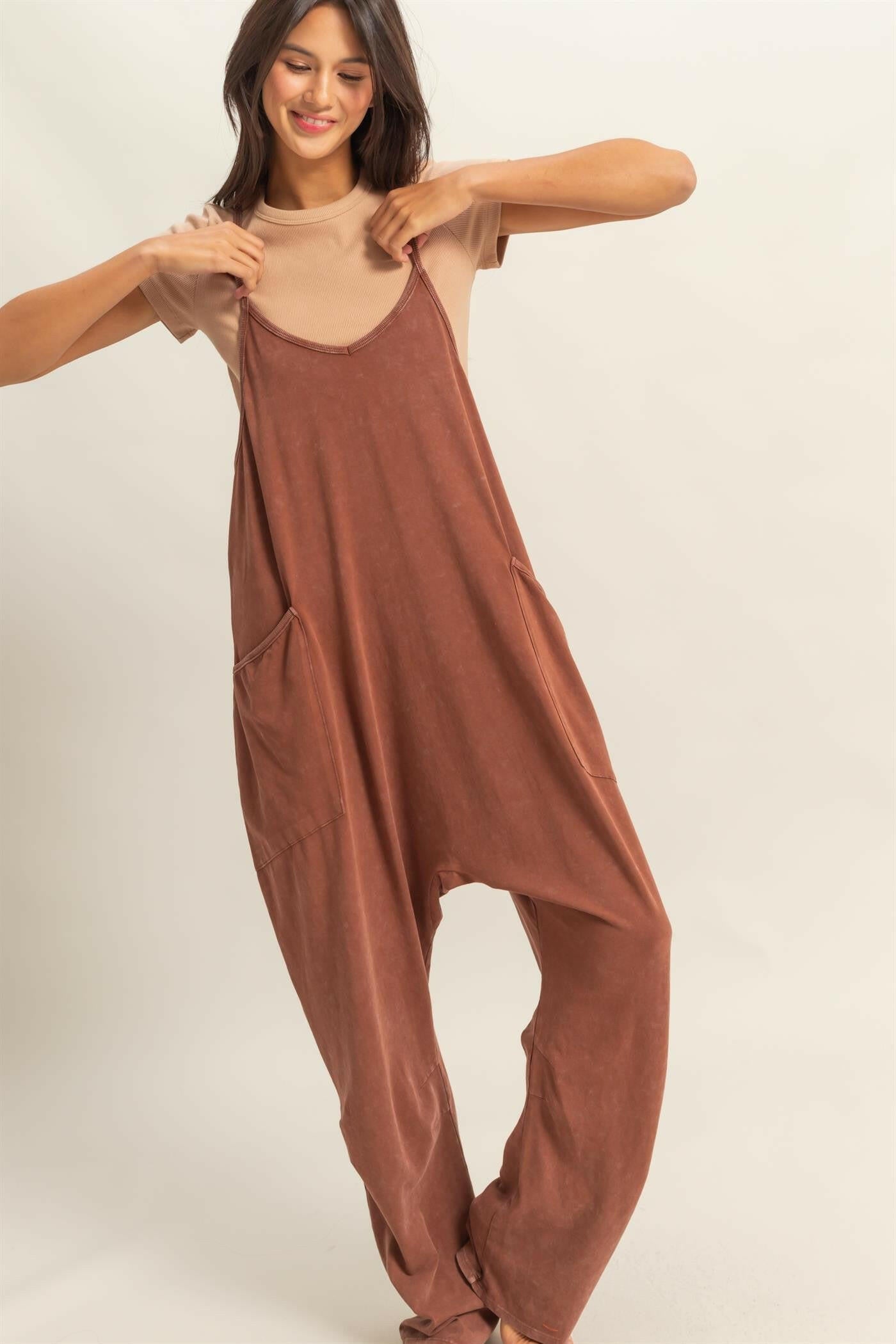 Relaxed Fit Mineral Washed Jumpsuit-Overalls-Krush Kandy, Women's Online Fashion Boutique Located in Phoenix, Arizona (Scottsdale Area)