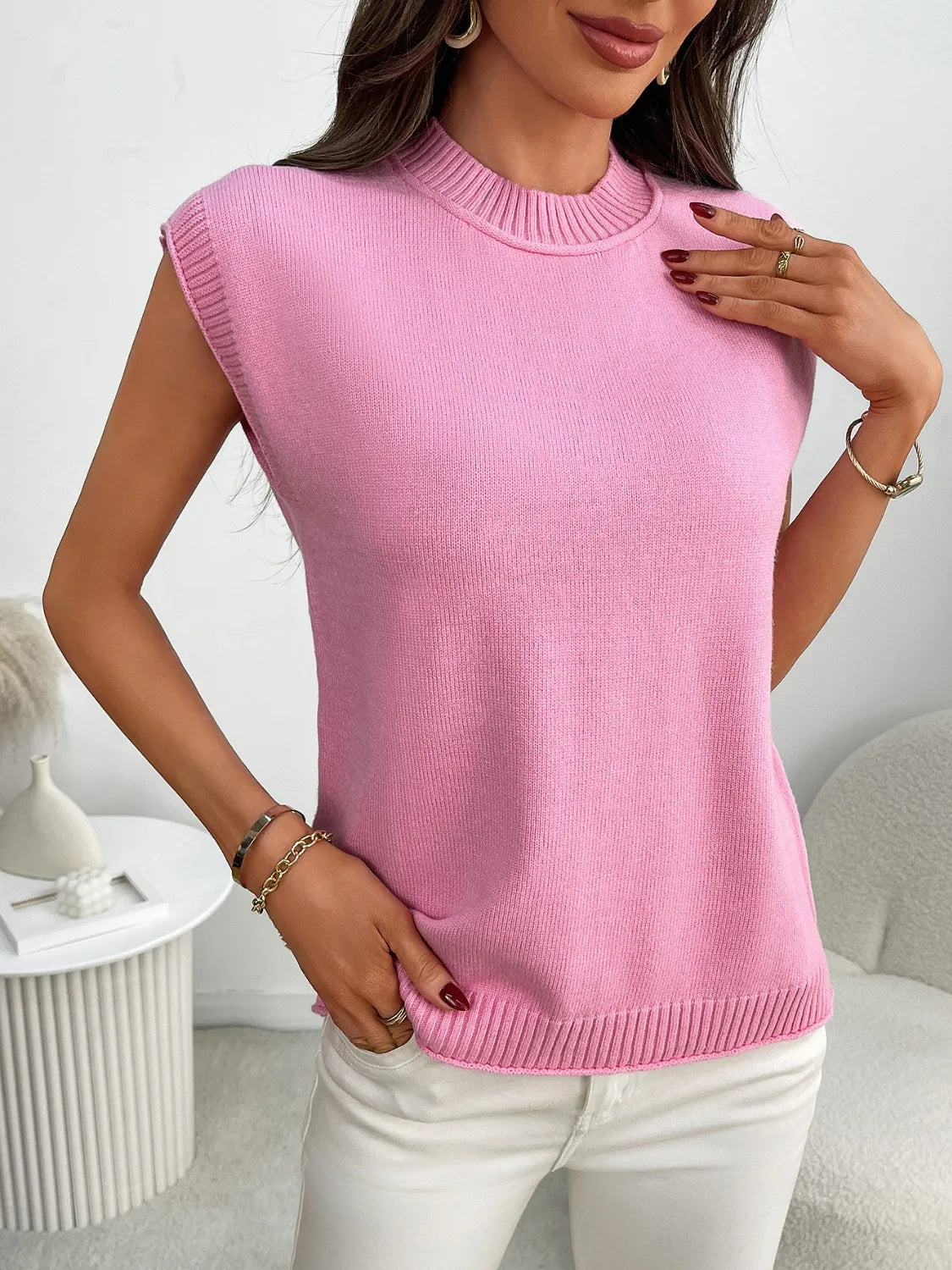 Mock Neck Cap Sleeve Knit Top-Tops-Krush Kandy, Women's Online Fashion Boutique Located in Phoenix, Arizona (Scottsdale Area)