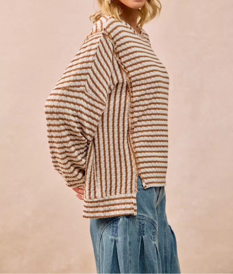BiBi Open Seam Detail Textured Stripe Knit Top-Sweaters-Krush Kandy, Women's Online Fashion Boutique Located in Phoenix, Arizona (Scottsdale Area)