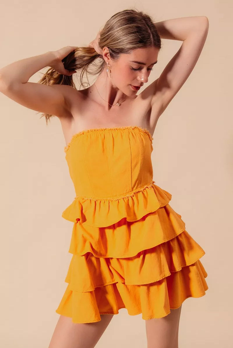 SO ME Strapless Ruffle Layered Game Day Cheer Up Dress-Krush Kandy, Women's Online Fashion Boutique Located in Phoenix, Arizona (Scottsdale Area)