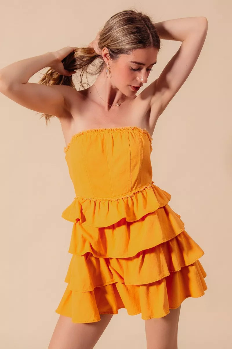 SO ME Strapless Ruffle Layered Game Day Cheer Up Dress-Krush Kandy, Women's Online Fashion Boutique Located in Phoenix, Arizona (Scottsdale Area)