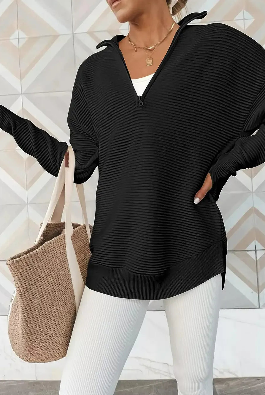 Half Zip Long Sleeve Knit Top-Sweaters-Krush Kandy, Women's Online Fashion Boutique Located in Phoenix, Arizona (Scottsdale Area)