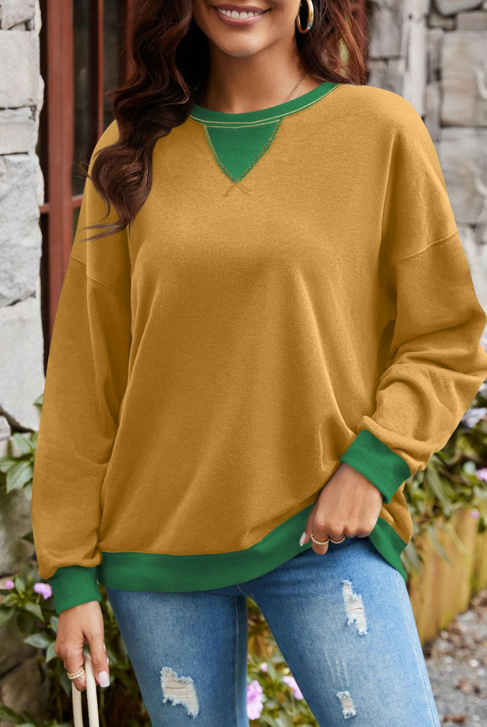 Lovelet Contrast Round Neck Long Sleeve Sweatshirt-Krush Kandy, Women's Online Fashion Boutique Located in Phoenix, Arizona (Scottsdale Area)