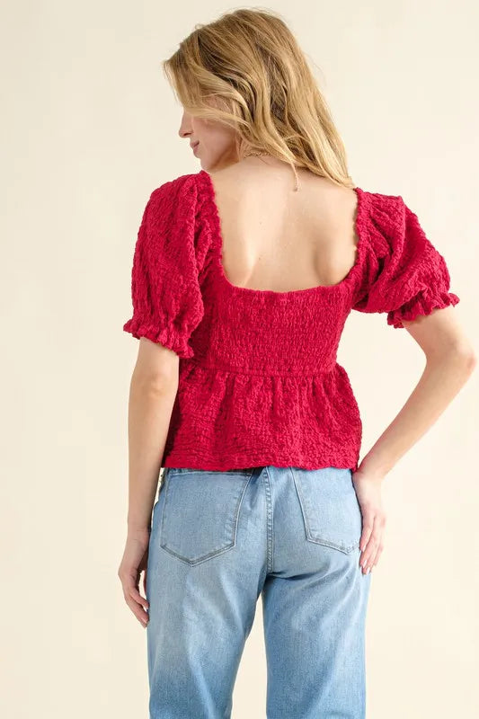 And The Why Lovely Textured and Smocked Top-Tops-Krush Kandy, Women's Online Fashion Boutique Located in Phoenix, Arizona (Scottsdale Area)