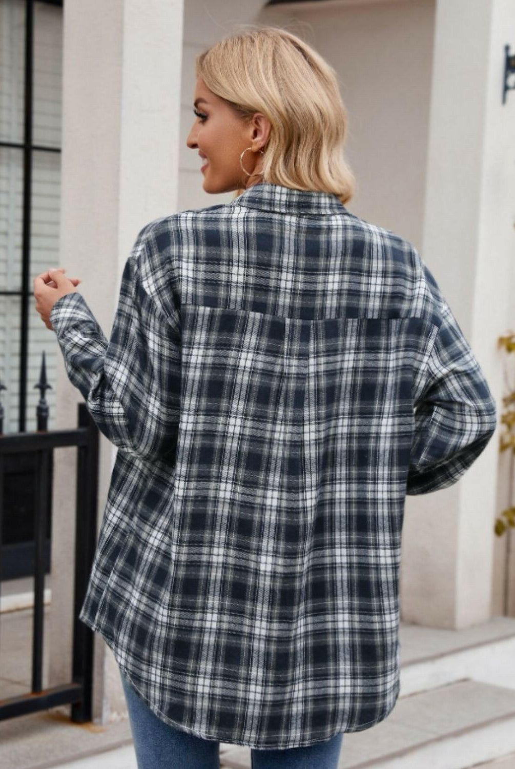 Mandy Pocketed Plaid Collared Neck Long Sleeve Shirt-Krush Kandy, Women's Online Fashion Boutique Located in Phoenix, Arizona (Scottsdale Area)
