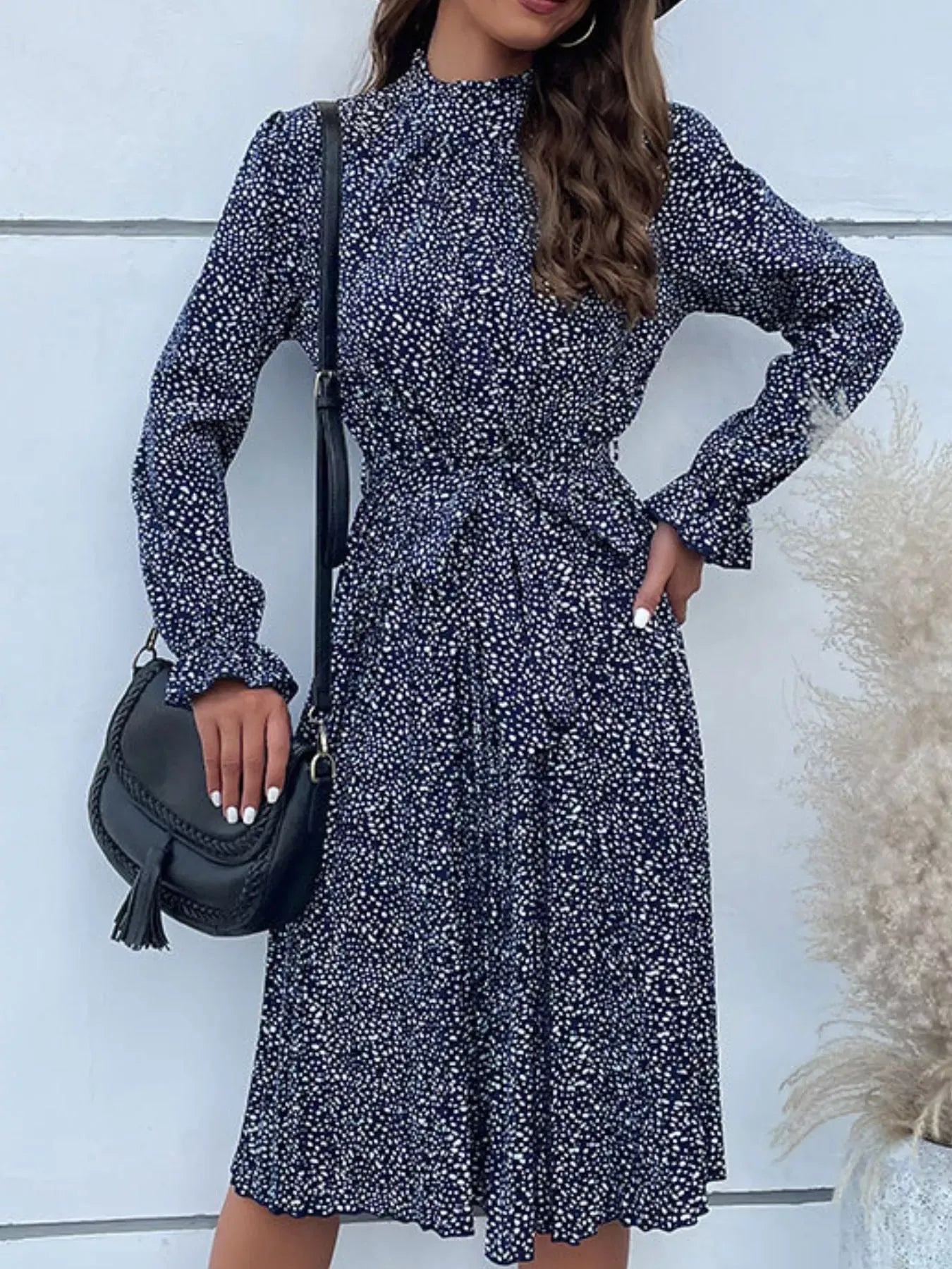 Animal Print Mock Neck Flounce Sleeve Dress-Dresses-Krush Kandy, Women's Online Fashion Boutique Located in Phoenix, Arizona (Scottsdale Area)