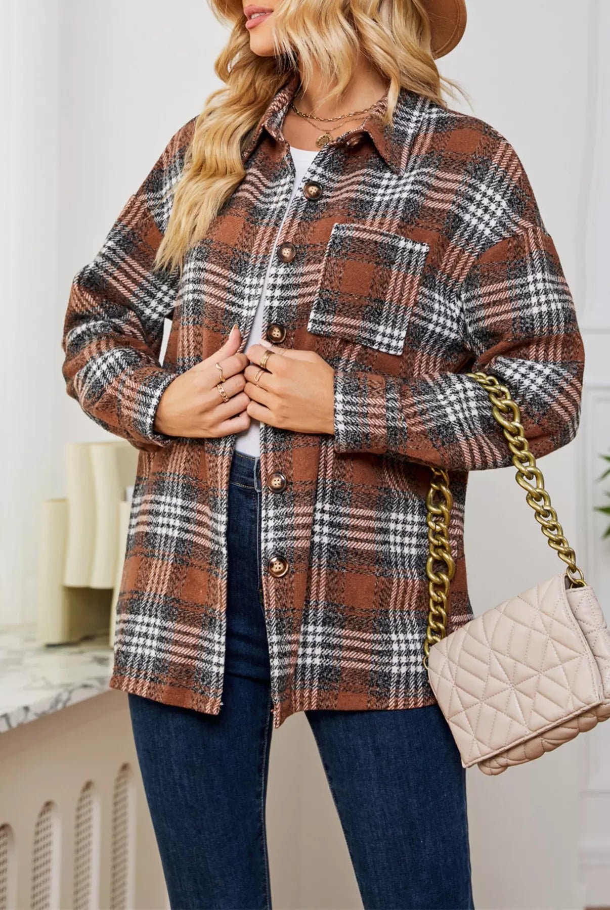 Plaid Button Up Long Sleeve Shacket-Jacket-Krush Kandy, Women's Online Fashion Boutique Located in Phoenix, Arizona (Scottsdale Area)