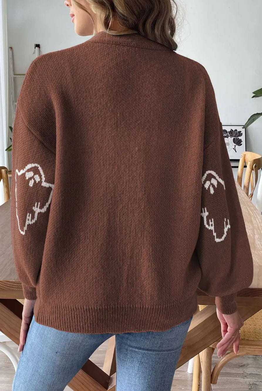 Ghost V-Neck Dropped Shoulder Cardigan-Cardigans-Krush Kandy, Women's Online Fashion Boutique Located in Phoenix, Arizona (Scottsdale Area)