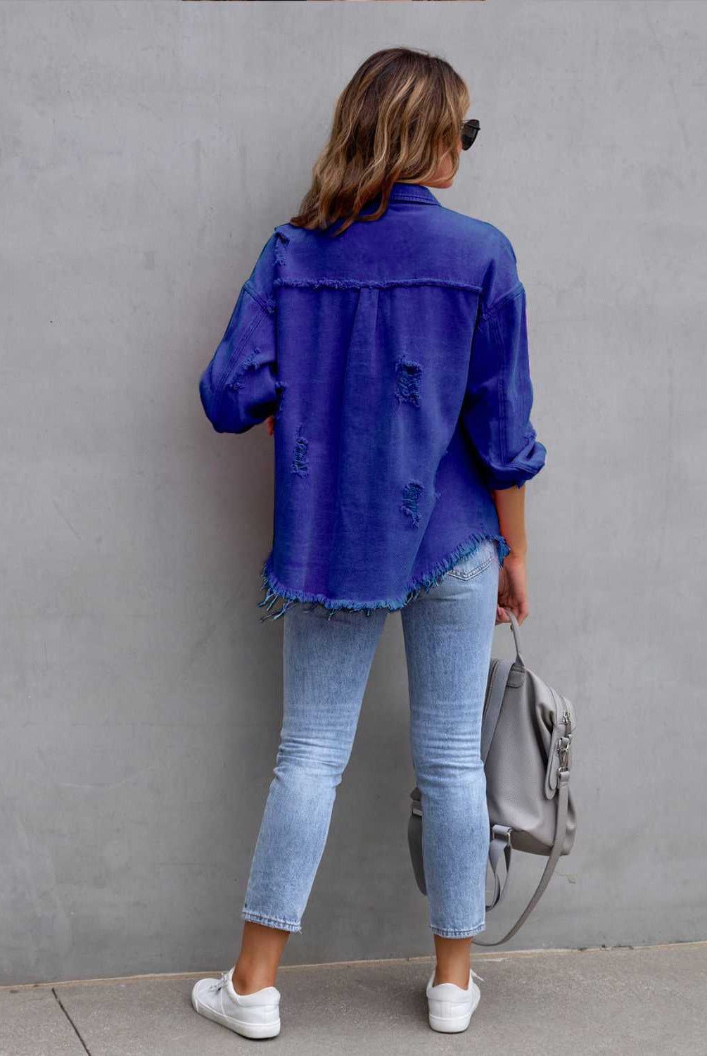 Distressed Drop Shoulder Denim Jacket-Krush Kandy, Women's Online Fashion Boutique Located in Phoenix, Arizona (Scottsdale Area)