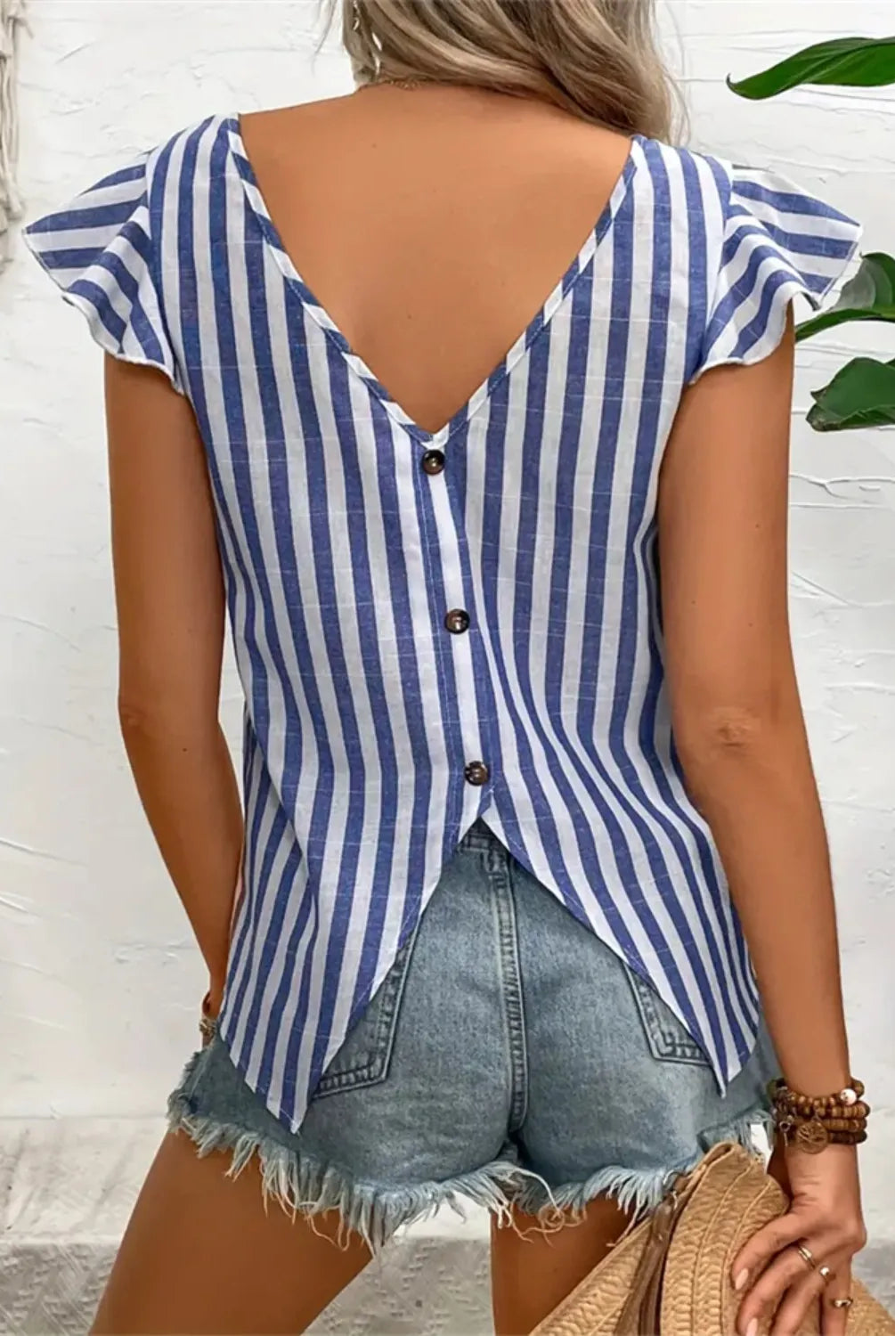 Ruffled Striped Round Neck Cap Sleeve Blouse-Blouses-Krush Kandy, Women's Online Fashion Boutique Located in Phoenix, Arizona (Scottsdale Area)