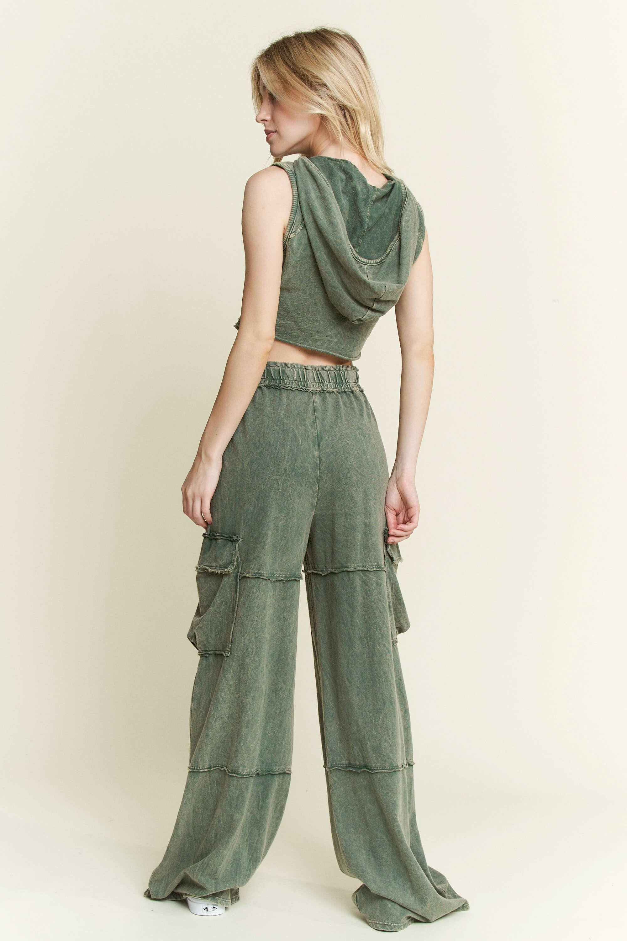 Mineral Wash Wide leg pants with Cargo Pockets-Bottoms-Krush Kandy, Women's Online Fashion Boutique Located in Phoenix, Arizona (Scottsdale Area)