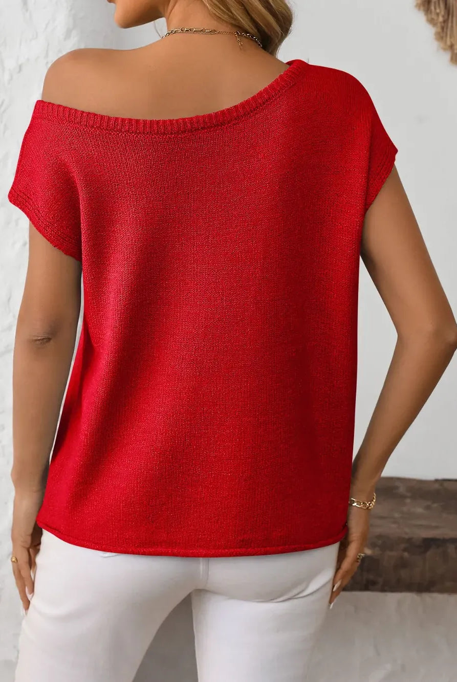 Mandy Boat Neck Short Sleeve Knit Top-Tops-Krush Kandy, Women's Online Fashion Boutique Located in Phoenix, Arizona (Scottsdale Area)