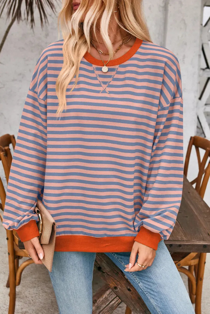 Lovelet Contrast Striped Long Sleeve Sweatshirt-Sweaters-Krush Kandy, Women's Online Fashion Boutique Located in Phoenix, Arizona (Scottsdale Area)