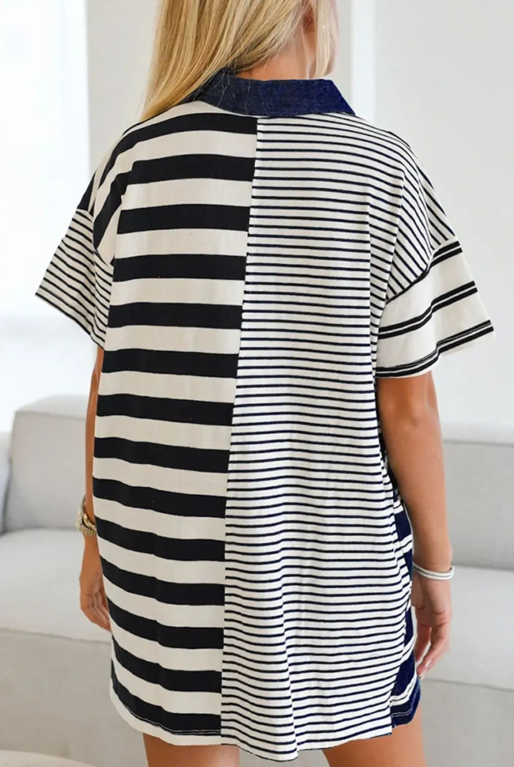 Button Detail Striped Short Sleeve Mini Dress-Krush Kandy, Women's Online Fashion Boutique Located in Phoenix, Arizona (Scottsdale Area)