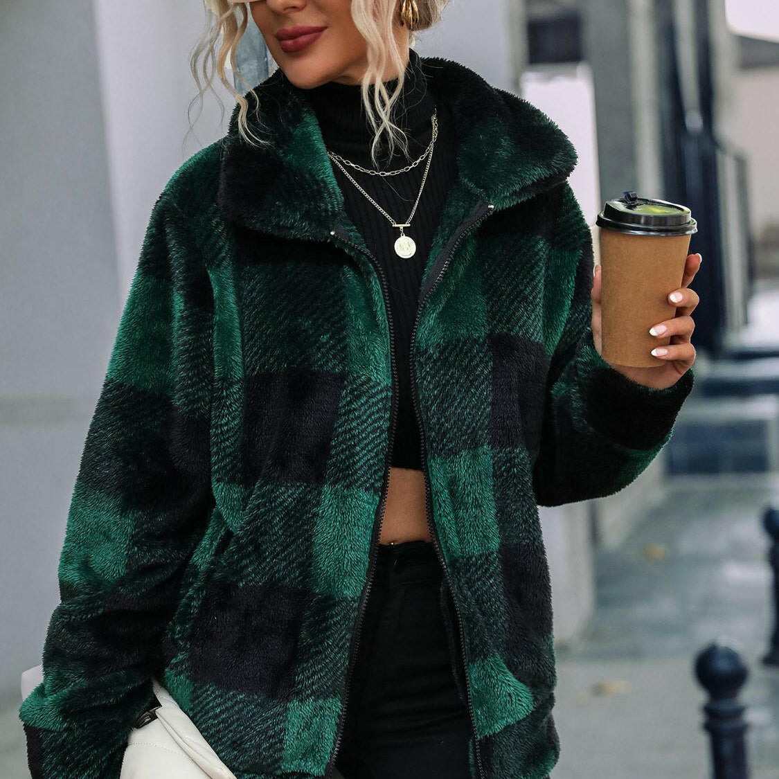 Plaid Zip-Up Collared Jacket-Krush Kandy, Women's Online Fashion Boutique Located in Phoenix, Arizona (Scottsdale Area)