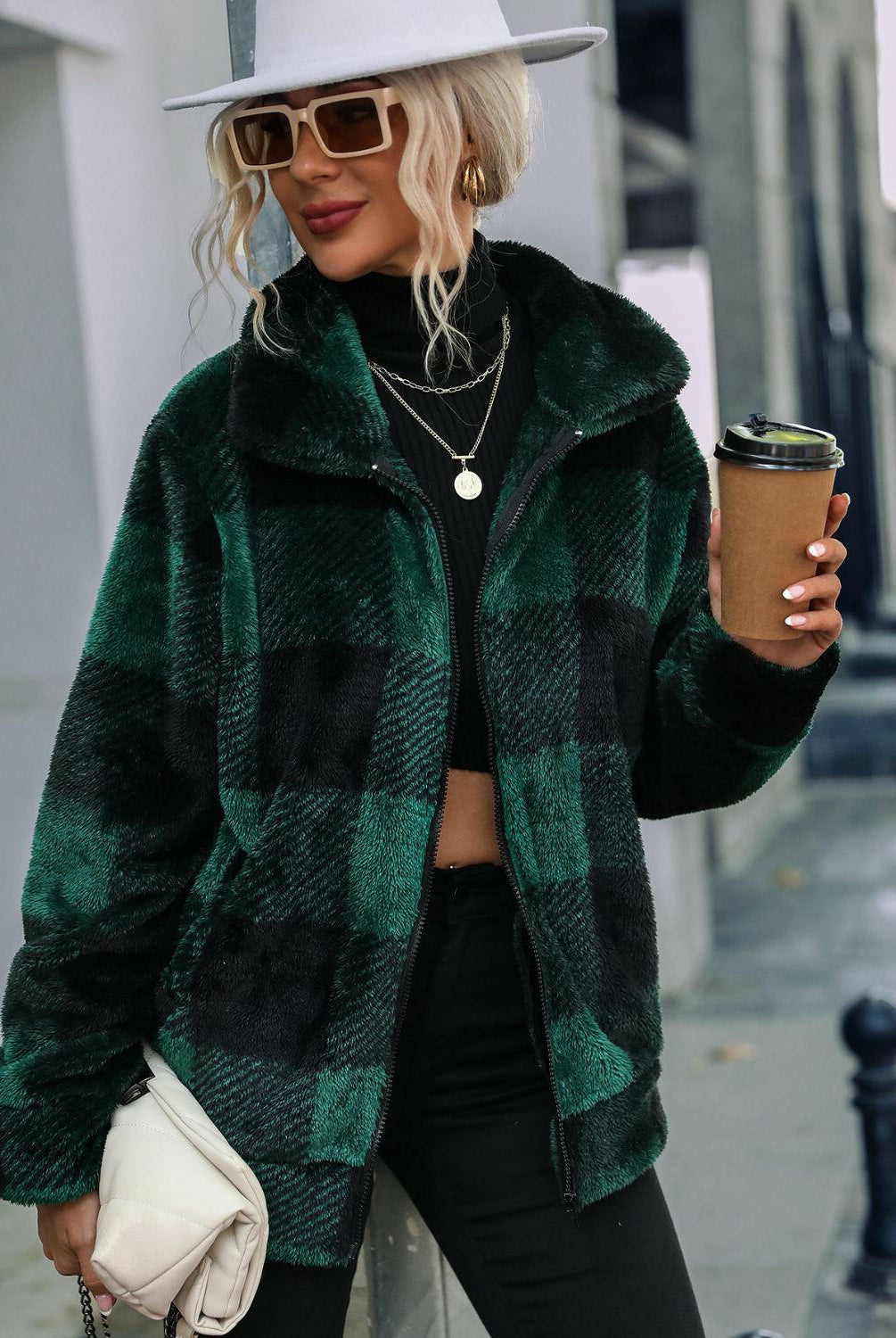 Plaid Zip-Up Collared Jacket-Krush Kandy, Women's Online Fashion Boutique Located in Phoenix, Arizona (Scottsdale Area)
