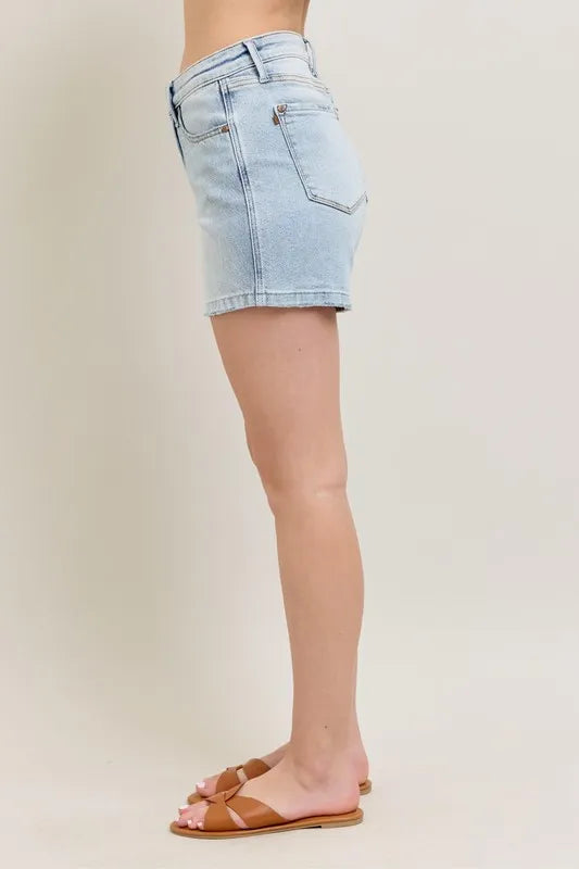 Judy Blue Full Size Frayed Hem High Rise Denim Shorts with Pockets Plus Size-Denim-Krush Kandy, Women's Online Fashion Boutique Located in Phoenix, Arizona (Scottsdale Area)