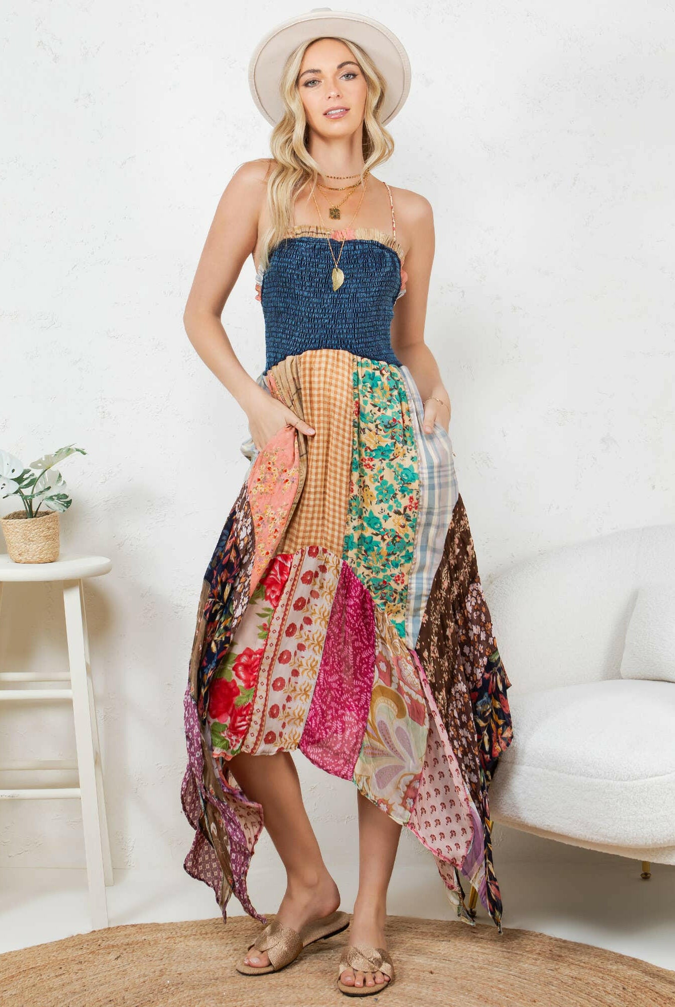 Boho Handkerchief Midi Dress-Dresses-Krush Kandy, Women's Online Fashion Boutique Located in Phoenix, Arizona (Scottsdale Area)