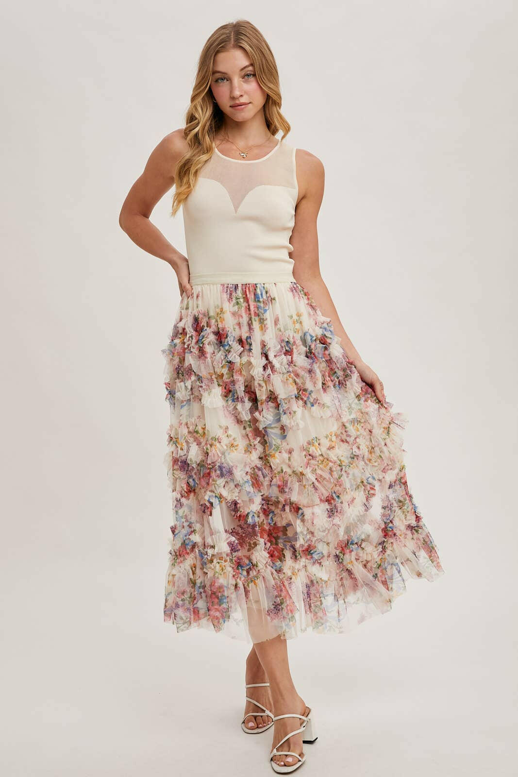 Floral Ruffled Mesh Midi Skirt-Skirts-Krush Kandy, Women's Online Fashion Boutique Located in Phoenix, Arizona (Scottsdale Area)