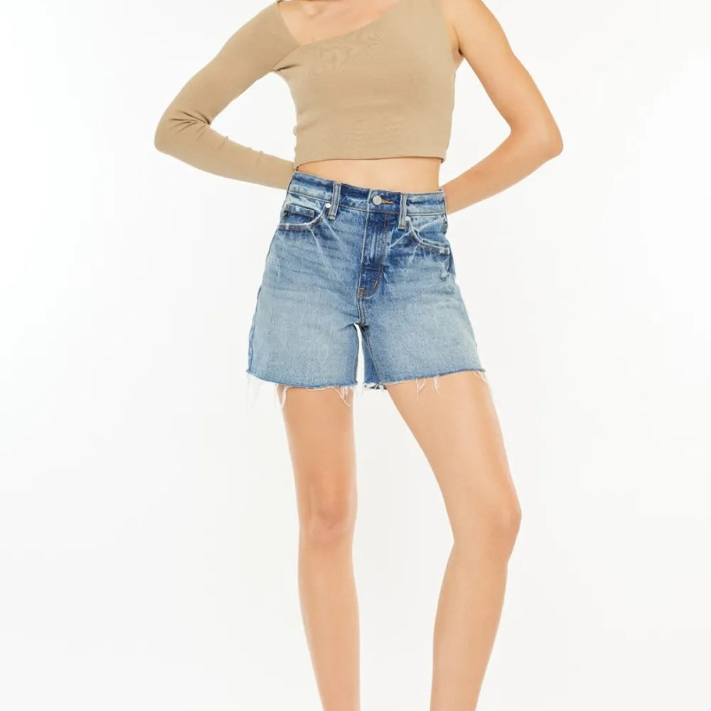 Kancan Full Size Raw Hem High Waist Denim Shorts-shorts-Krush Kandy, Women's Online Fashion Boutique Located in Phoenix, Arizona (Scottsdale Area)