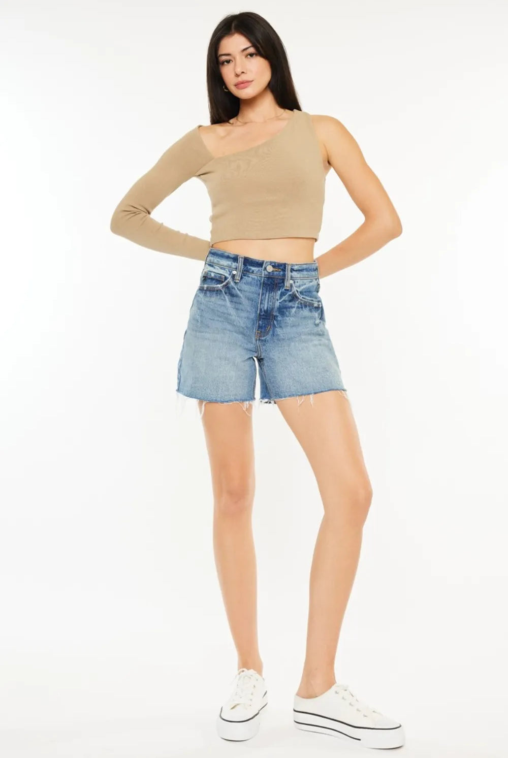 Kancan Full Size Raw Hem High Waist Denim Shorts-shorts-Krush Kandy, Women's Online Fashion Boutique Located in Phoenix, Arizona (Scottsdale Area)