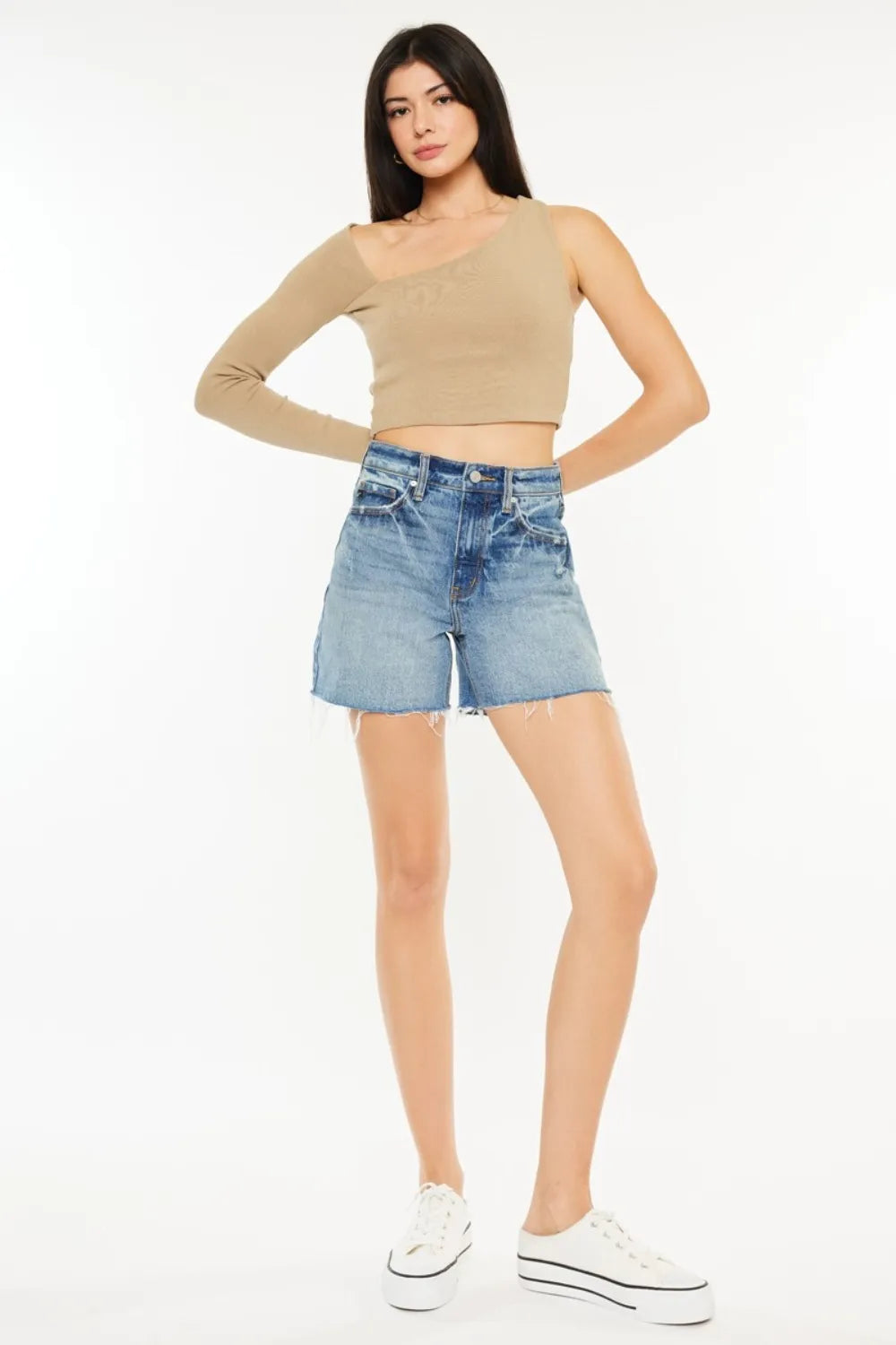 Kancan Full Size Raw Hem High Waist Denim Shorts-shorts-Krush Kandy, Women's Online Fashion Boutique Located in Phoenix, Arizona (Scottsdale Area)