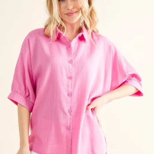 And The Why Oversized Linen Button Down Shirts Top-Tops-Krush Kandy, Women's Online Fashion Boutique Located in Phoenix, Arizona (Scottsdale Area)