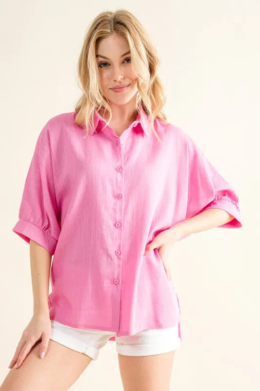 And The Why Oversized Linen Button Down Shirts Top-Tops-Krush Kandy, Women's Online Fashion Boutique Located in Phoenix, Arizona (Scottsdale Area)