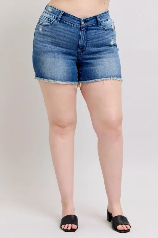 Judy Blue V-Front Shield Pocket Denim Shorts-Denim-Krush Kandy, Women's Online Fashion Boutique Located in Phoenix, Arizona (Scottsdale Area)