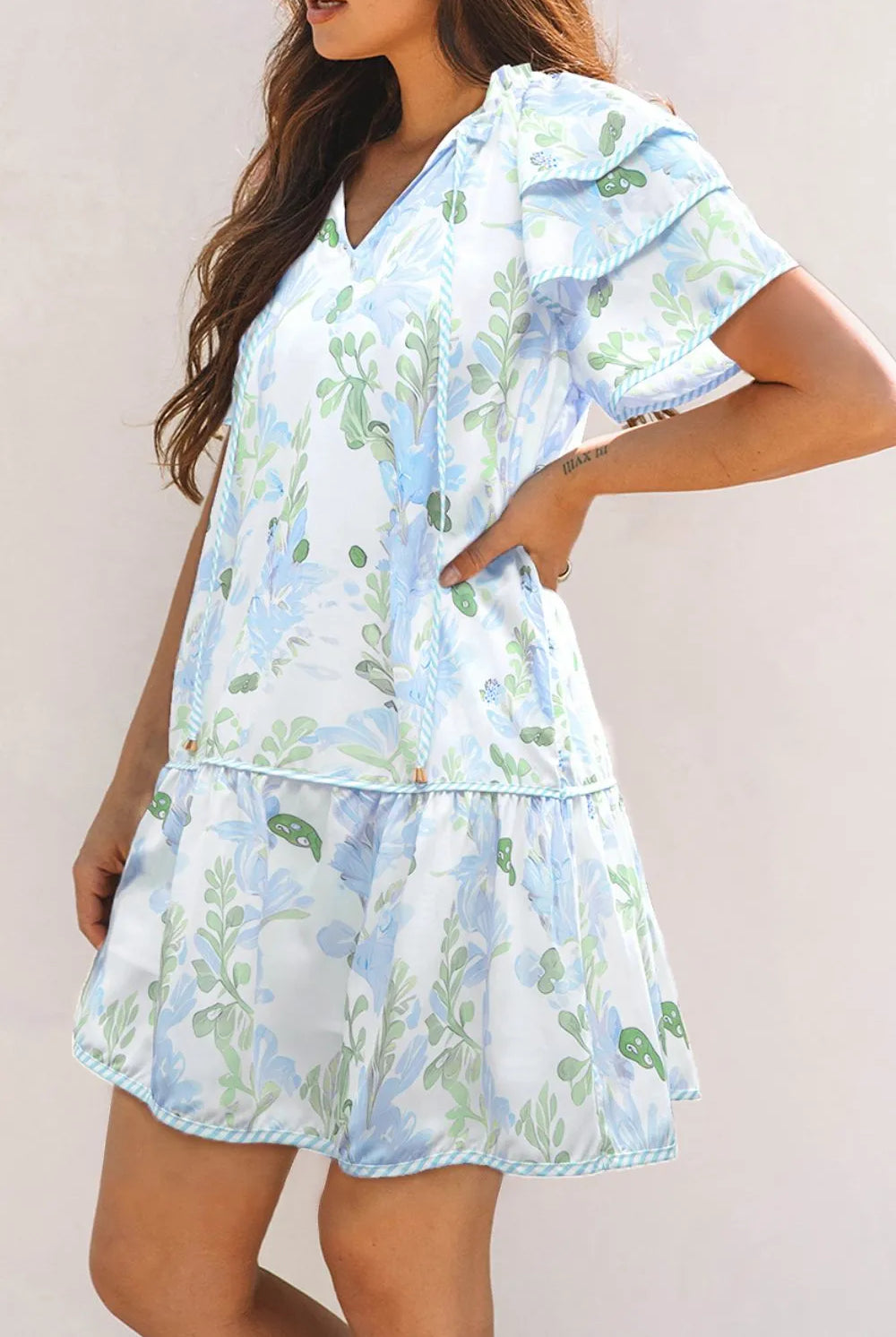 Floral Contrast Edge Layered Short Sleeve Mini Dress-dresses-Krush Kandy, Women's Online Fashion Boutique Located in Phoenix, Arizona (Scottsdale Area)