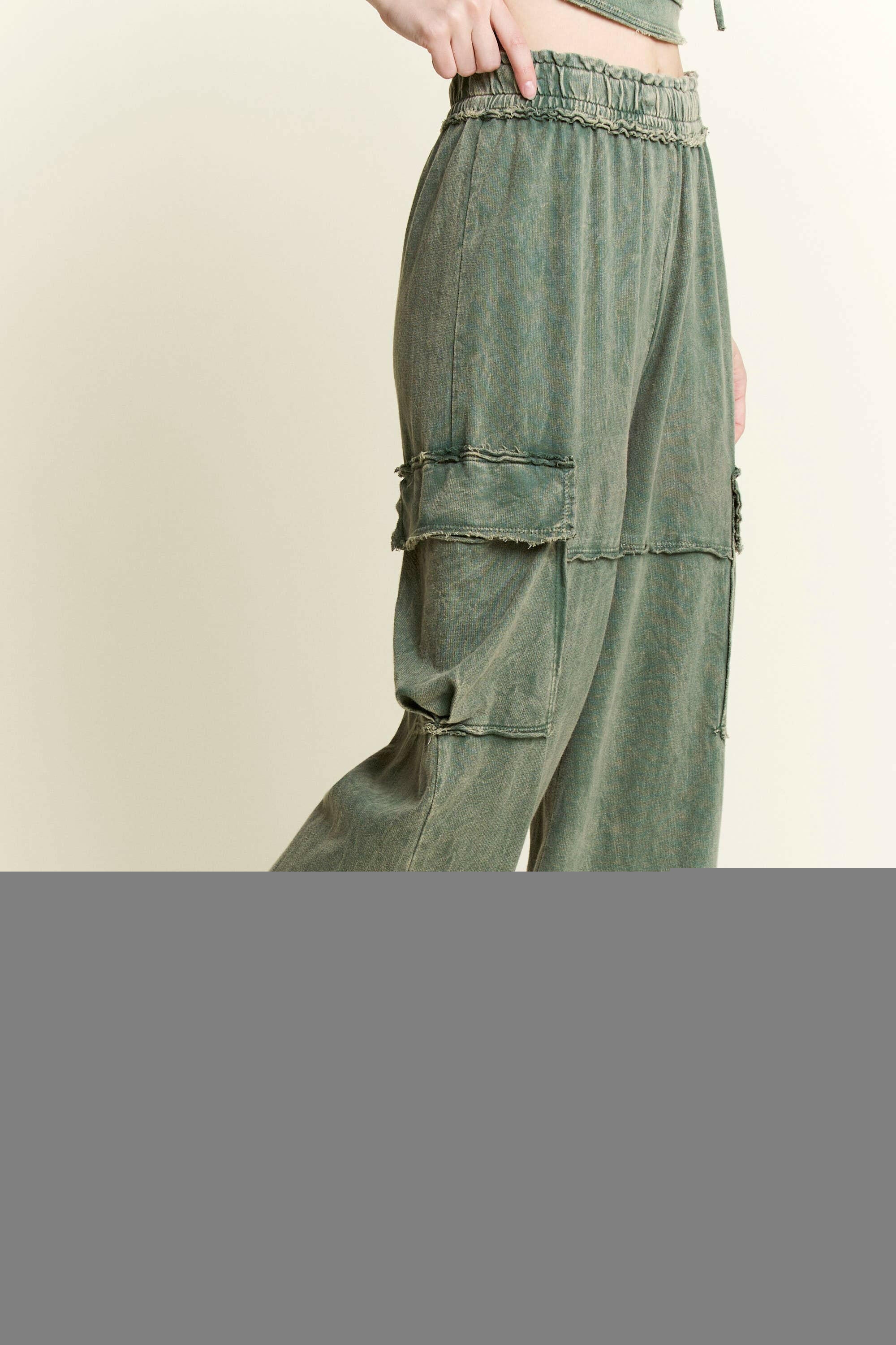 Mineral Wash Wide leg pants with Cargo Pockets-Bottoms-Krush Kandy, Women's Online Fashion Boutique Located in Phoenix, Arizona (Scottsdale Area)