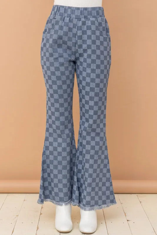 And The Why Checkerboard High Waist Bell Pants-PANTS-Krush Kandy, Women's Online Fashion Boutique Located in Phoenix, Arizona (Scottsdale Area)