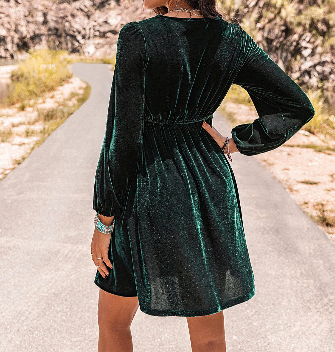 Embroidered Square Neck Long Sleeve Dress-Dresses-Krush Kandy, Women's Online Fashion Boutique Located in Phoenix, Arizona (Scottsdale Area)
