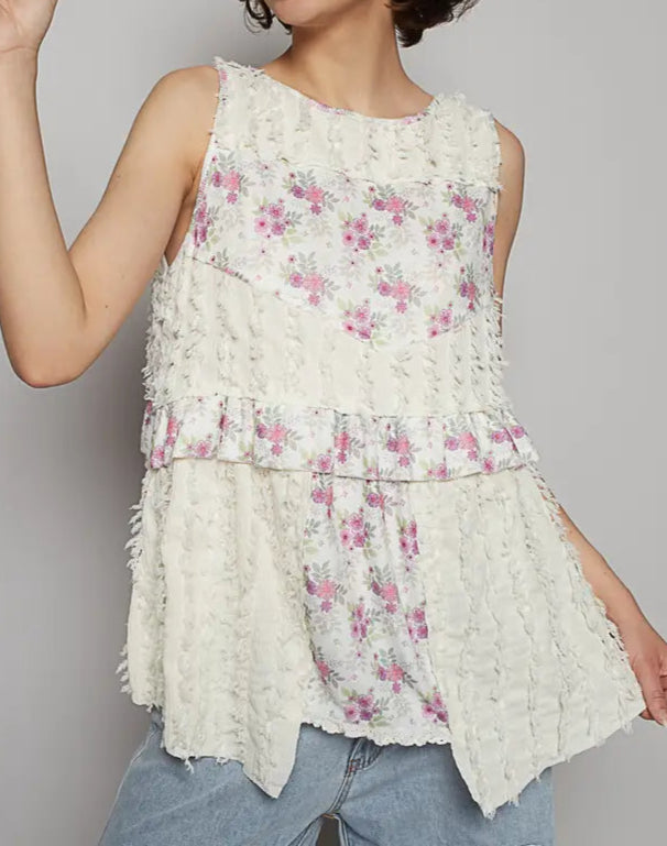 POL Round Neck Sleeveless Textured Woven Floral Top-Tops-Krush Kandy, Women's Online Fashion Boutique Located in Phoenix, Arizona (Scottsdale Area)