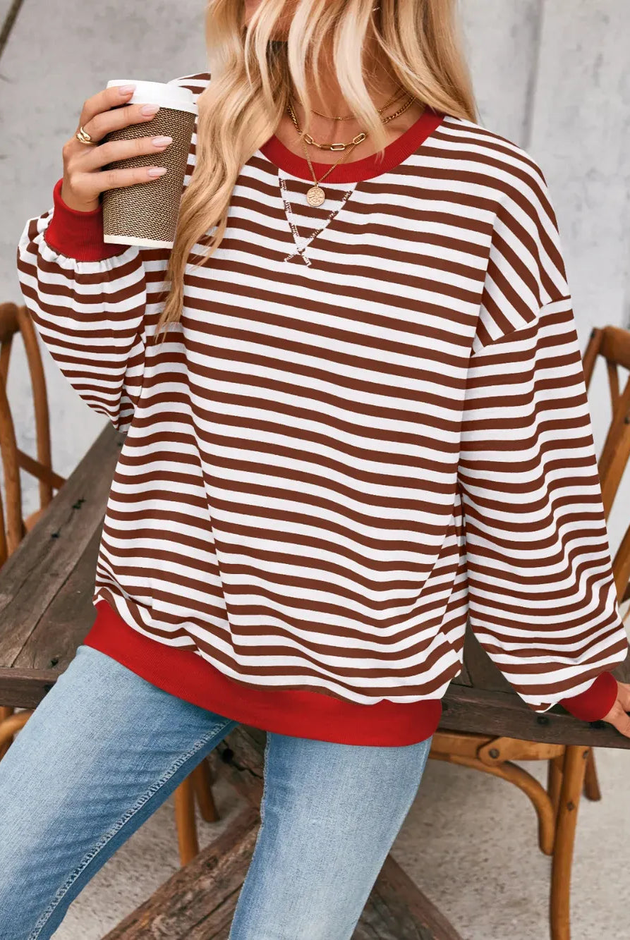 Lovelet Contrast Striped Long Sleeve Sweatshirt-Sweaters-Krush Kandy, Women's Online Fashion Boutique Located in Phoenix, Arizona (Scottsdale Area)