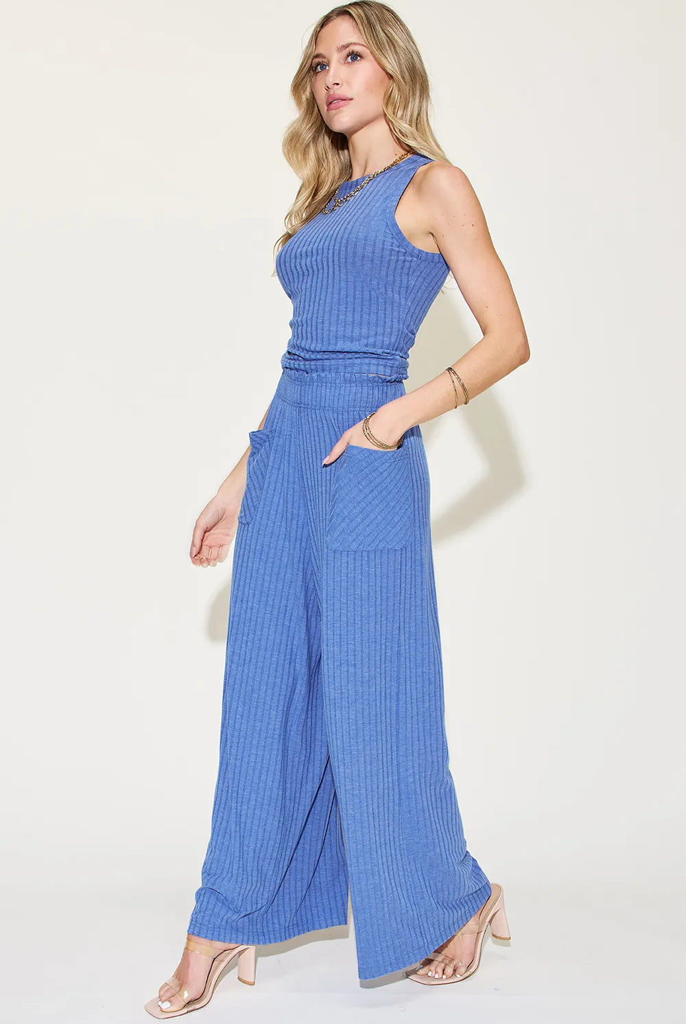 Basic Bae Full Size Ribbed Tank and Wide Leg Pants Set-2 Piece Outfit Sets-Krush Kandy, Women's Online Fashion Boutique Located in Phoenix, Arizona (Scottsdale Area)