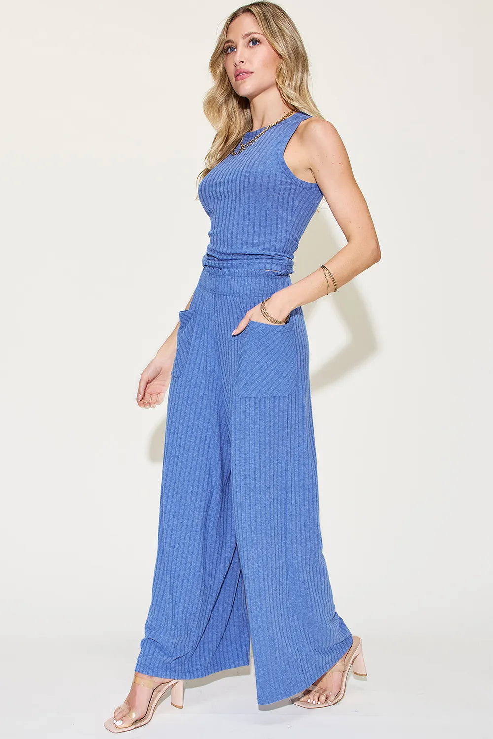 Basic Bae Full Size Ribbed Tank and Wide Leg Pants Set-2 Piece Outfit Sets-Krush Kandy, Women's Online Fashion Boutique Located in Phoenix, Arizona (Scottsdale Area)
