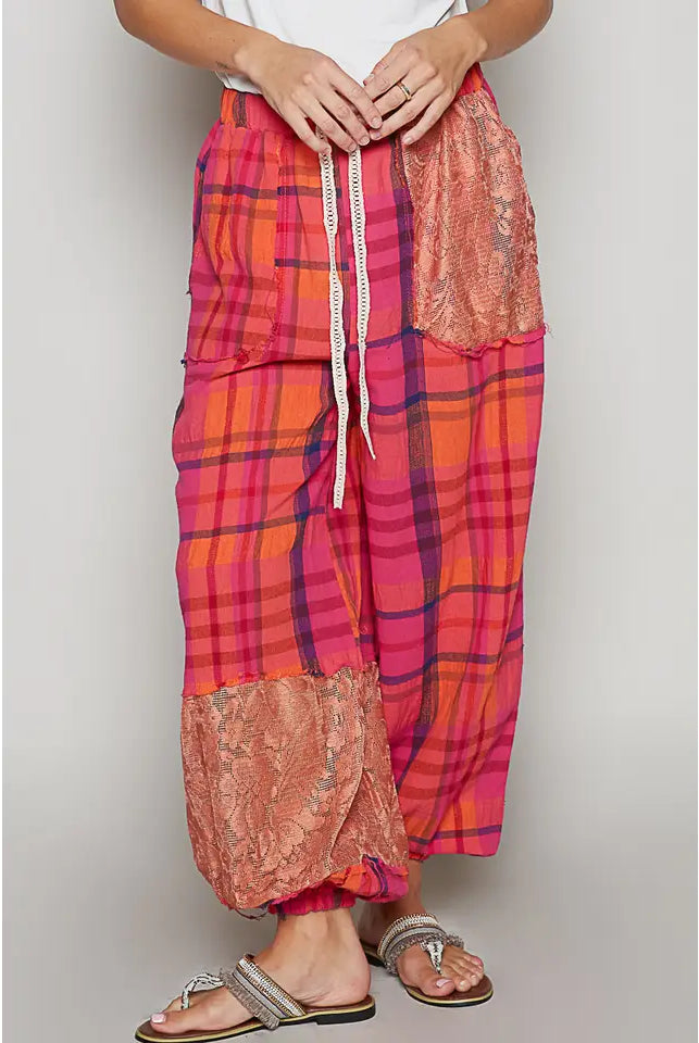 POL Plaid Pattern Raw Edge Woven Jogger Pants-Pants-Krush Kandy, Women's Online Fashion Boutique Located in Phoenix, Arizona (Scottsdale Area)