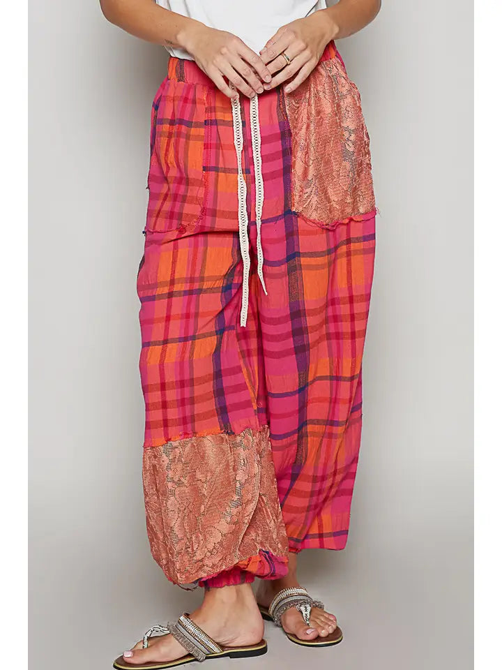 POL Plaid Pattern Raw Edge Woven Jogger Pants-Pants-Krush Kandy, Women's Online Fashion Boutique Located in Phoenix, Arizona (Scottsdale Area)