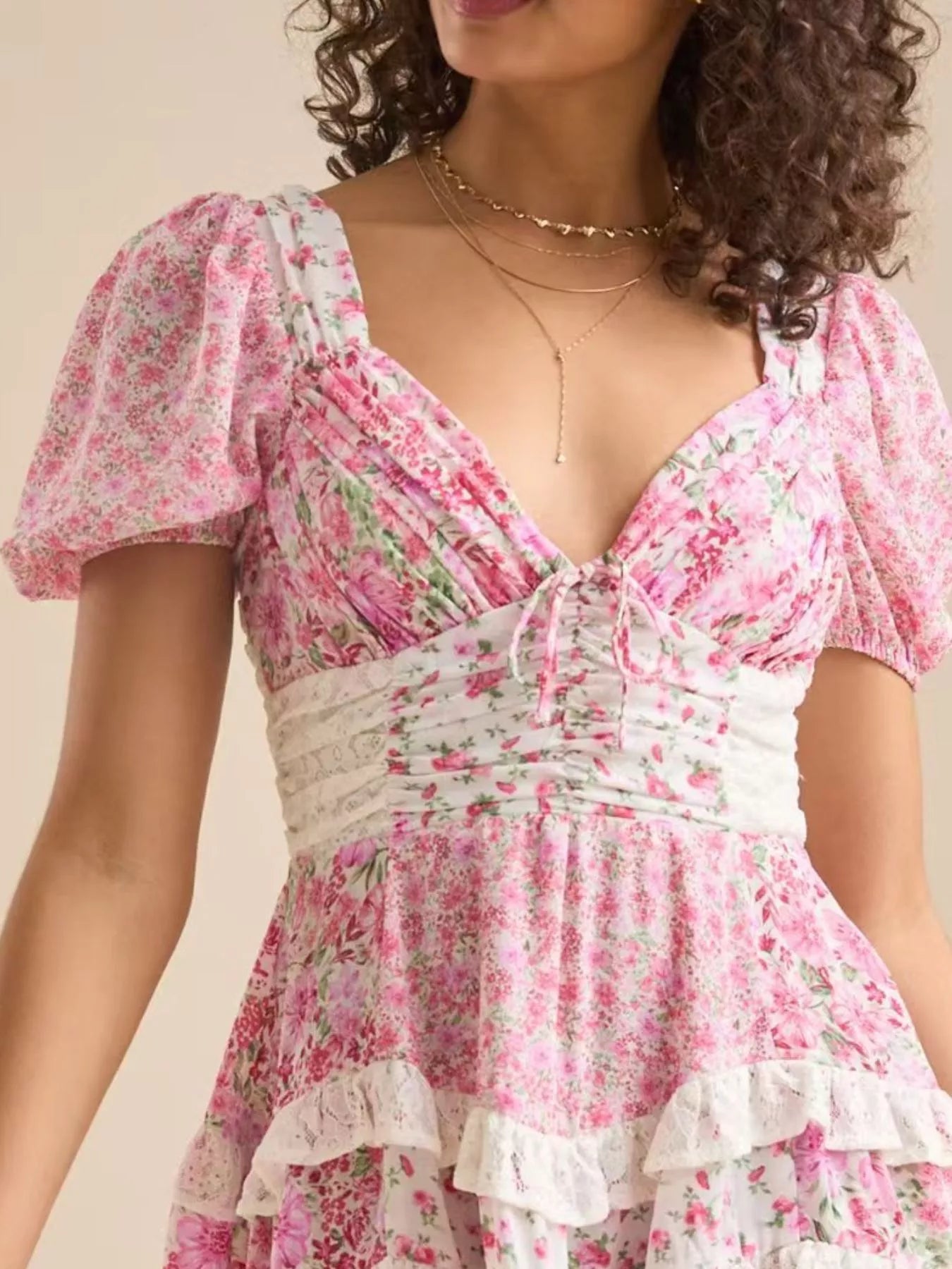 Floral Puff Sleeve Tiered Mini Dress-Dresses-Krush Kandy, Women's Online Fashion Boutique Located in Phoenix, Arizona (Scottsdale Area)