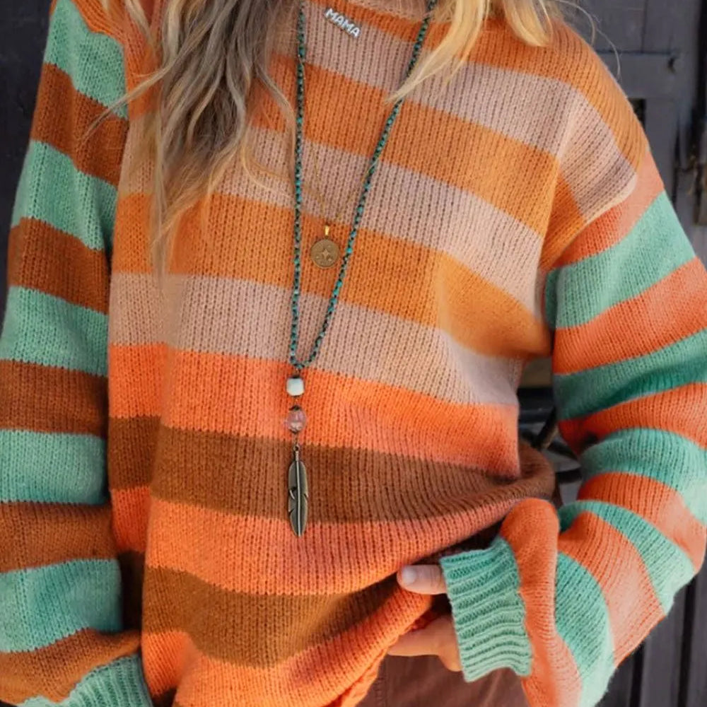 Striped Rainbow Long Sleeve Sweater-Tops-Krush Kandy, Women's Online Fashion Boutique Located in Phoenix, Arizona (Scottsdale Area)