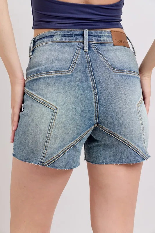 Judy Blue High Waist Star Seam Detail Denim Shorts-Denim-Krush Kandy, Women's Online Fashion Boutique Located in Phoenix, Arizona (Scottsdale Area)